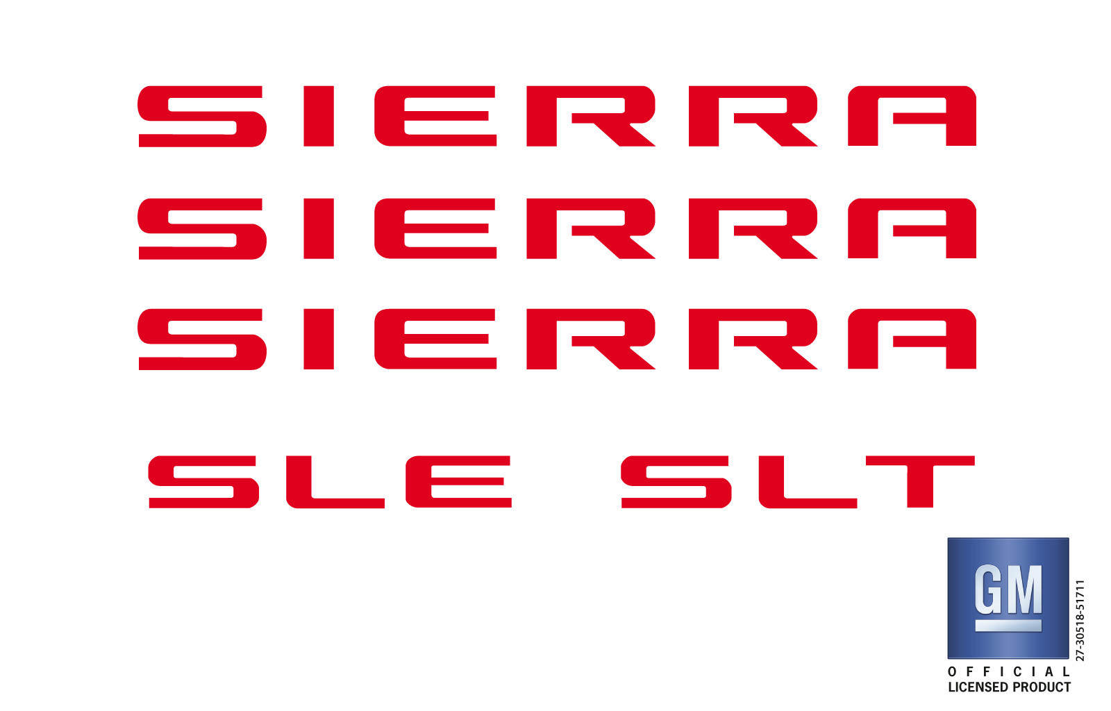 GMC SIERRA RED Emblem Overlay Decal Lettering Set