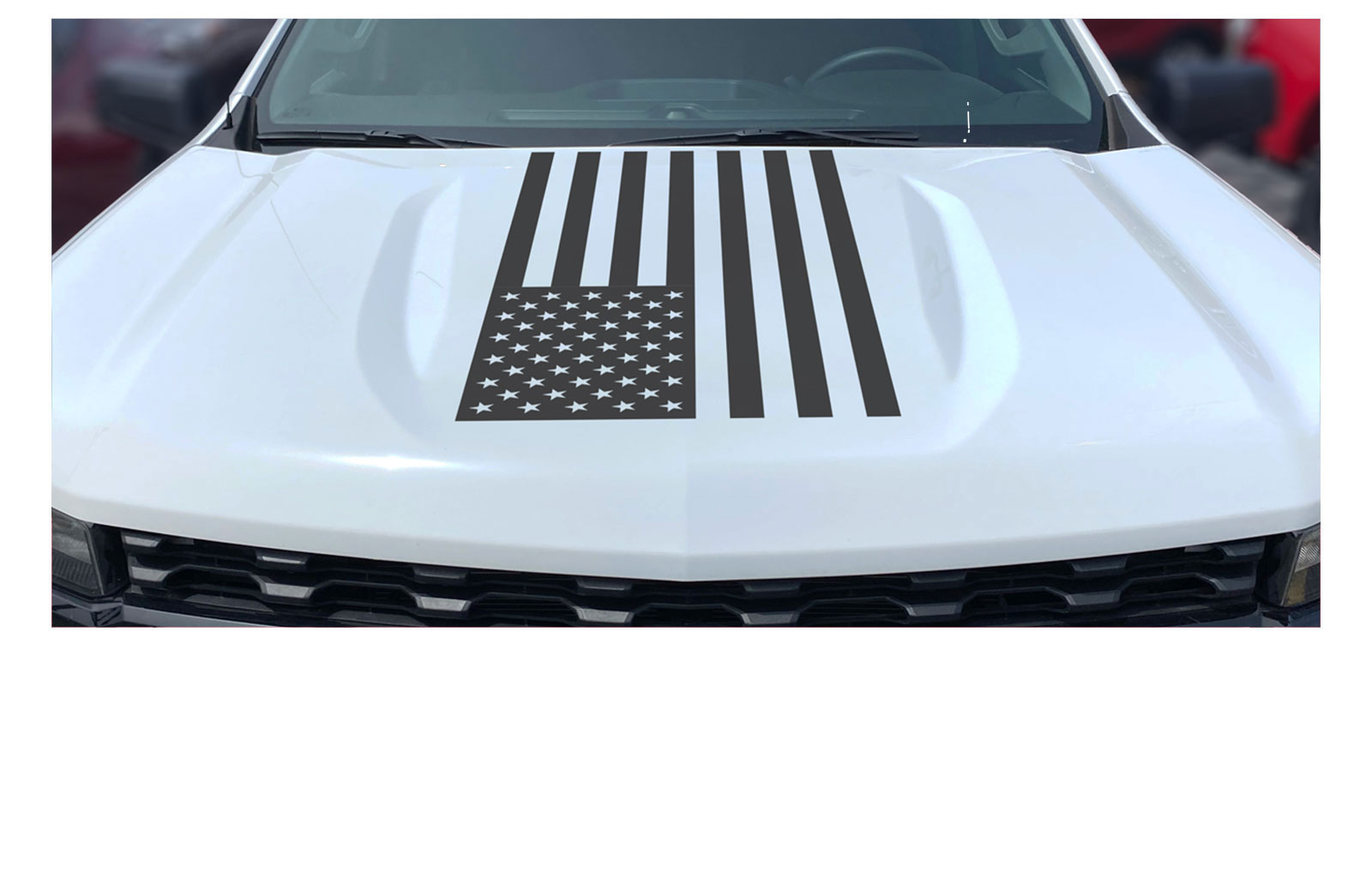 Chevrolet Silverado Matte Black American Flag Hood Decal Graphic