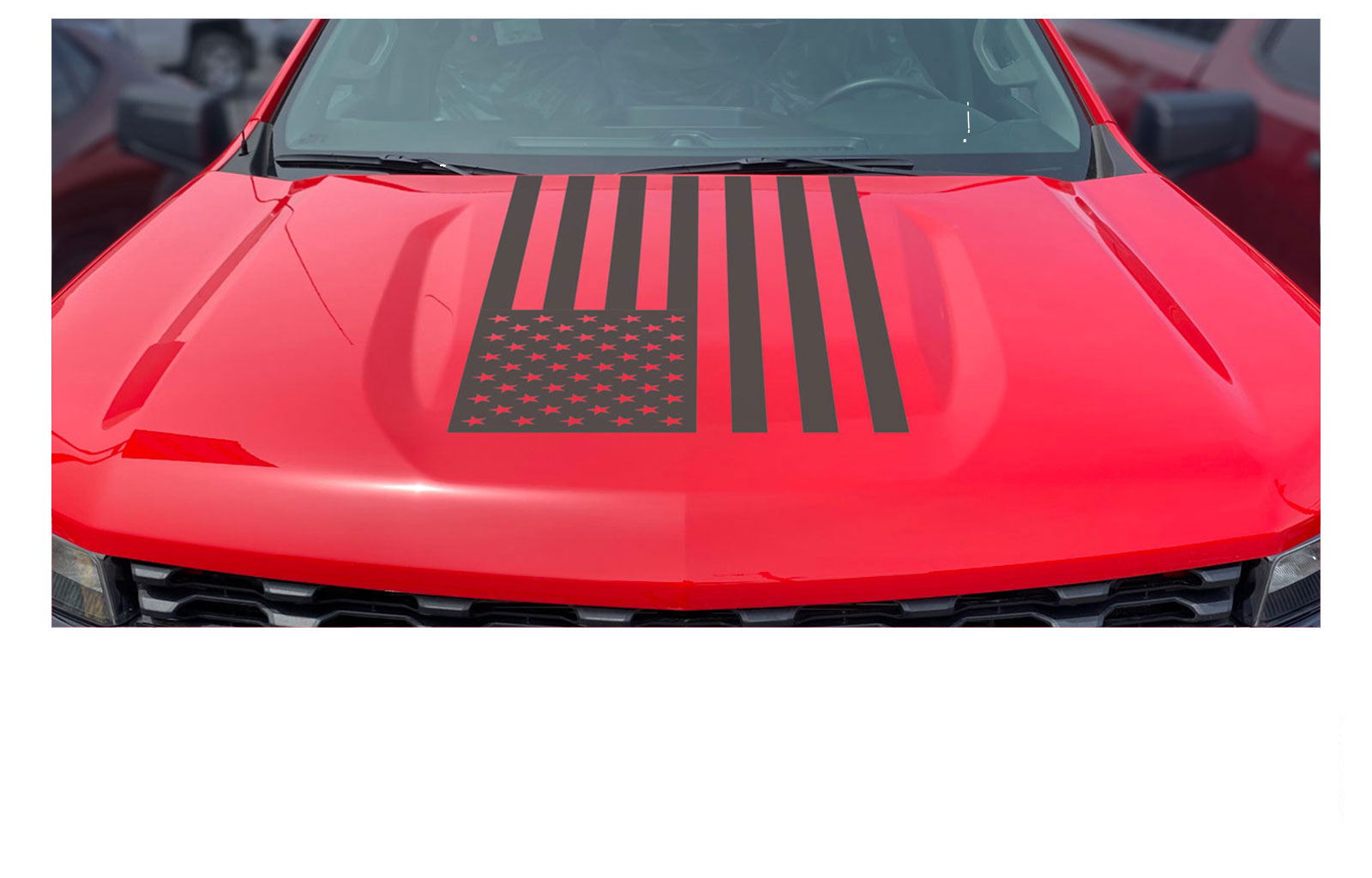 Chevrolet Silverado Matte Black American Flag Hood Decal Graphic - Image 2